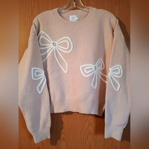 Luna Ivy Pink Sweater with White Bow Accents